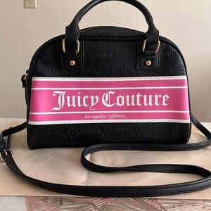 Juicy Couture Black & Hot Pink Dome Satchel with Logo Panel